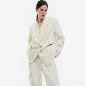 H&M Cream Striped Blazer